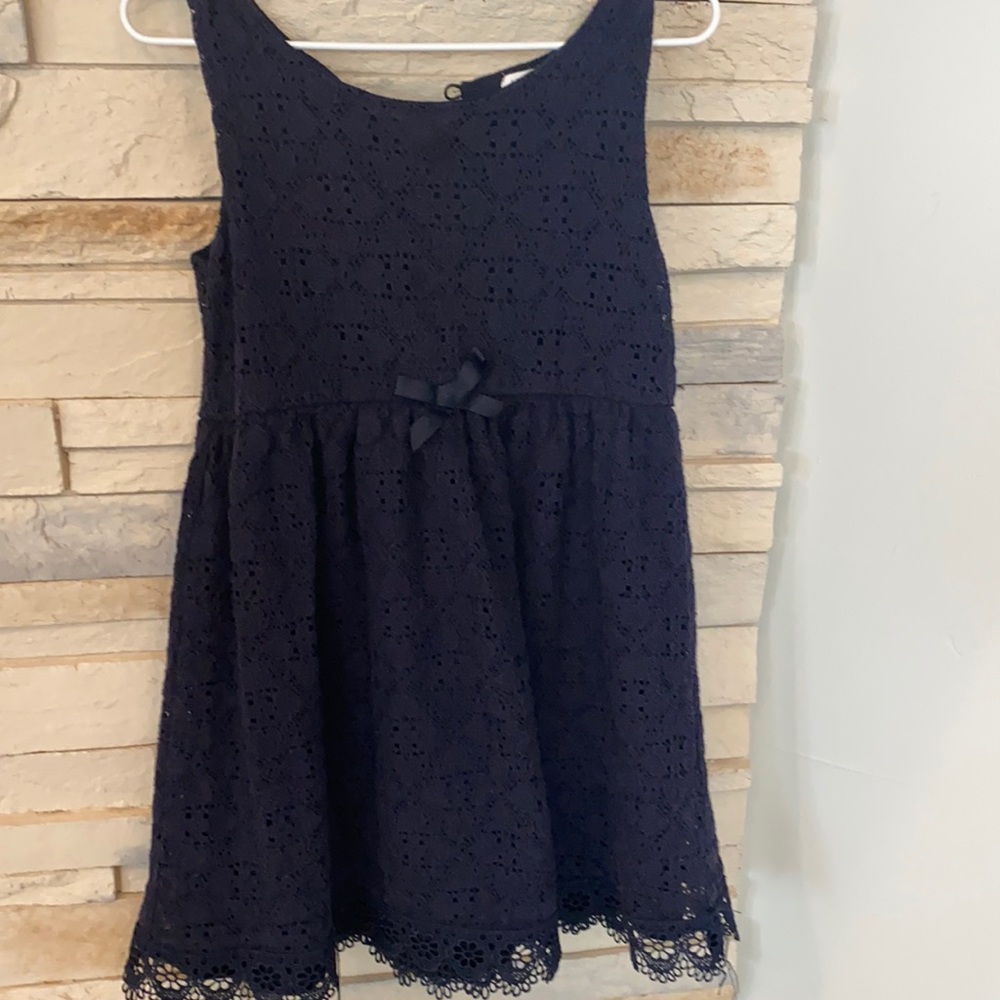 H&M navy eyelet sleeveless dress little girl 4-6